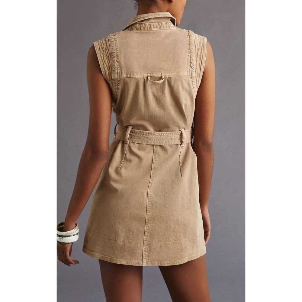 Anthropologie Pilcro Denim Button-Front Mini Dress Neutral Color US Size 6 NWT - Picture 2 of 16